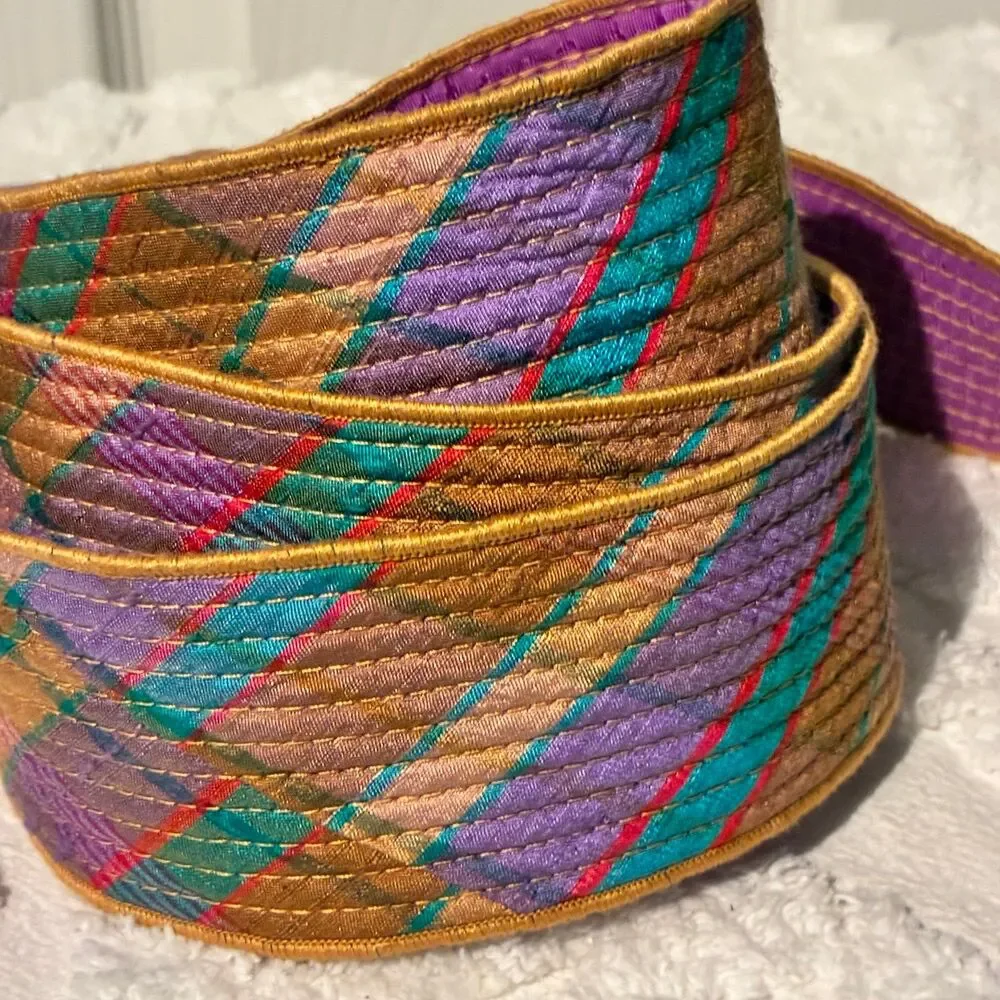 Multicolor Double Sided Fabric Waist Belt Adjustable Fit Purple Teal Gold Belt